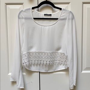 White long sleeve cropped blouse